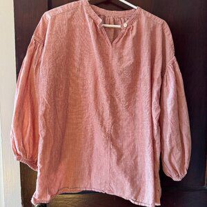 Pinstripe Blouse with Puff Sleeves